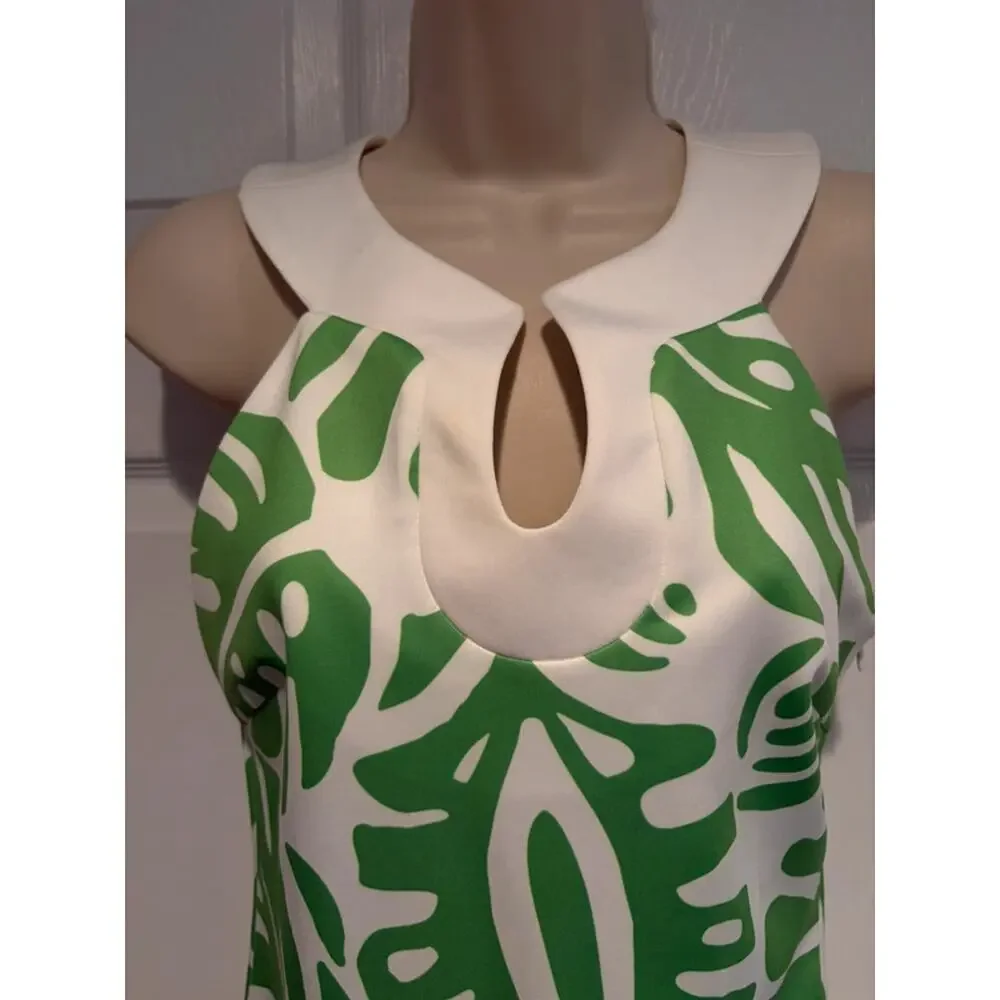 CK‎ Bradley Green Palm Print Halter Dress Size S Tropical Resort Keyhole Coastal